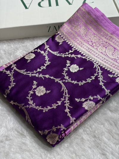 Banarasi Contrast Purple With Lavender Mashru Silk Saree Jaal MCS44