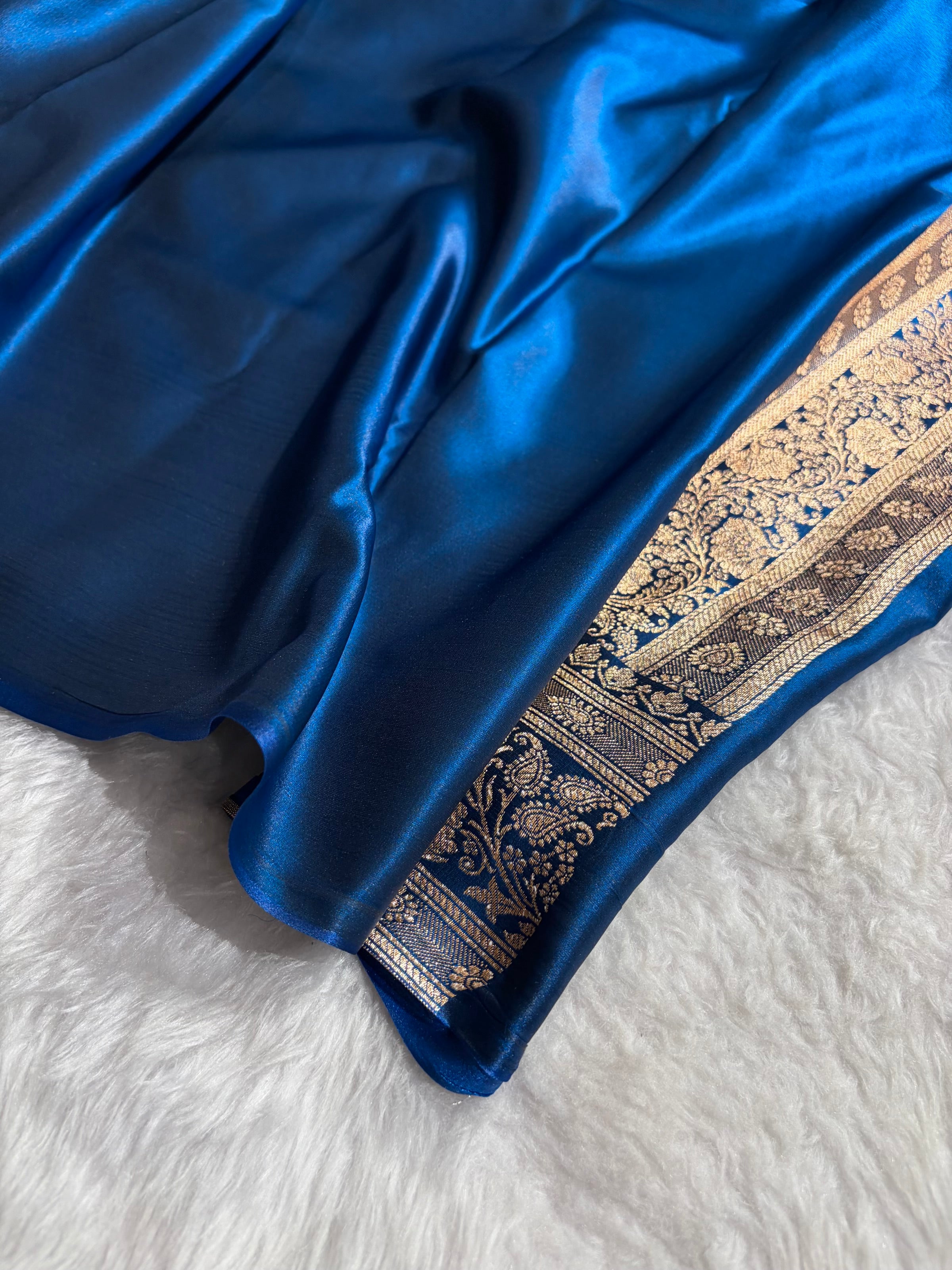 Satin Silk Saree Floral Boota in German Blue Shades SS26