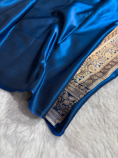 Satin Silk Saree Floral Boota in German Blue Shades SS26