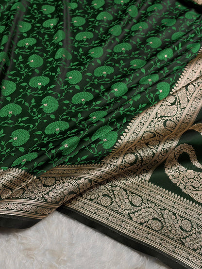 Bottle Green Shades Tanchoi Motif Mashru Silk Saree MST-11