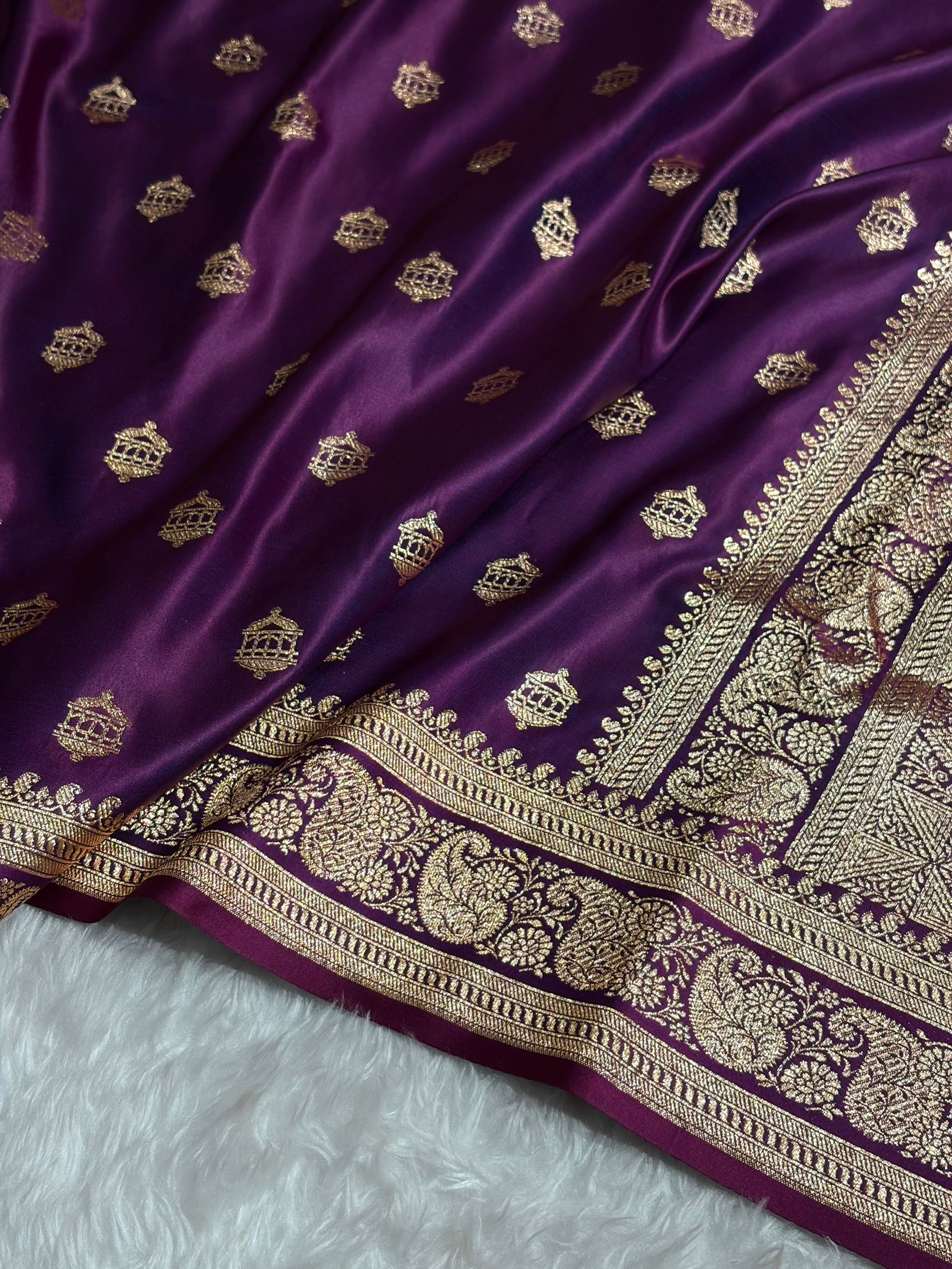 Banarasi Satin Katan Saree Booti Pattern in Wine Shades SK137