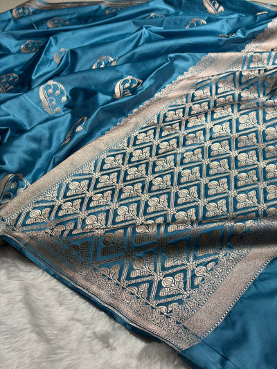 Firozi Shades Unique Boota Motif Mashru Silk Saree MCS12