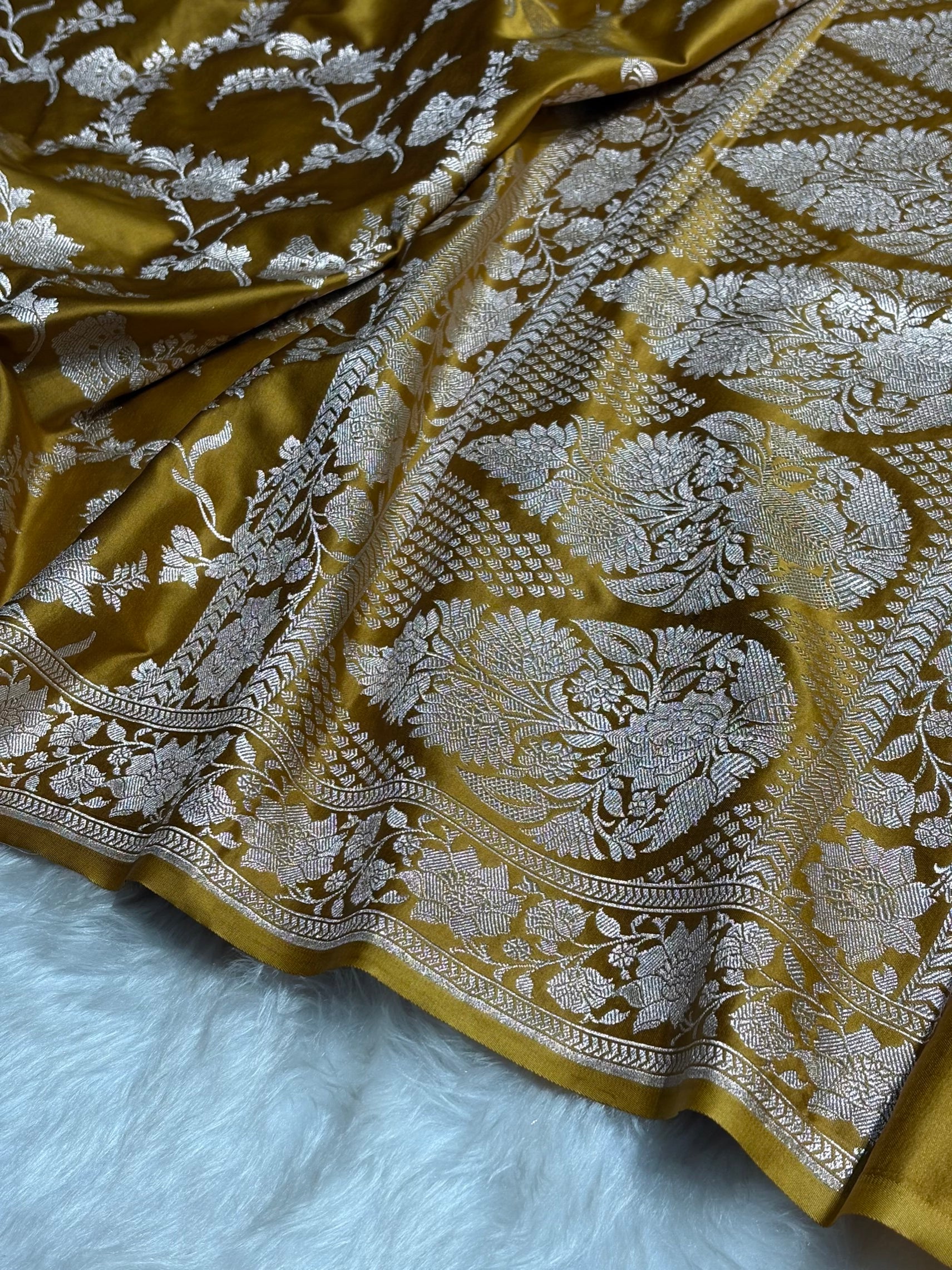 Mustard Shades Jaal Mashru Silk Saree
