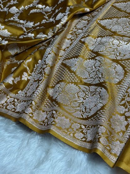Mustard Shades Jaal Mashru Silk Saree