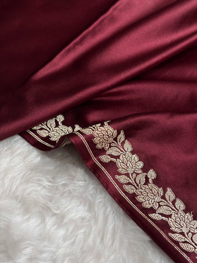 Banarasi Chocolate With Floral Border Plain Mashru Silk Saree MCS80