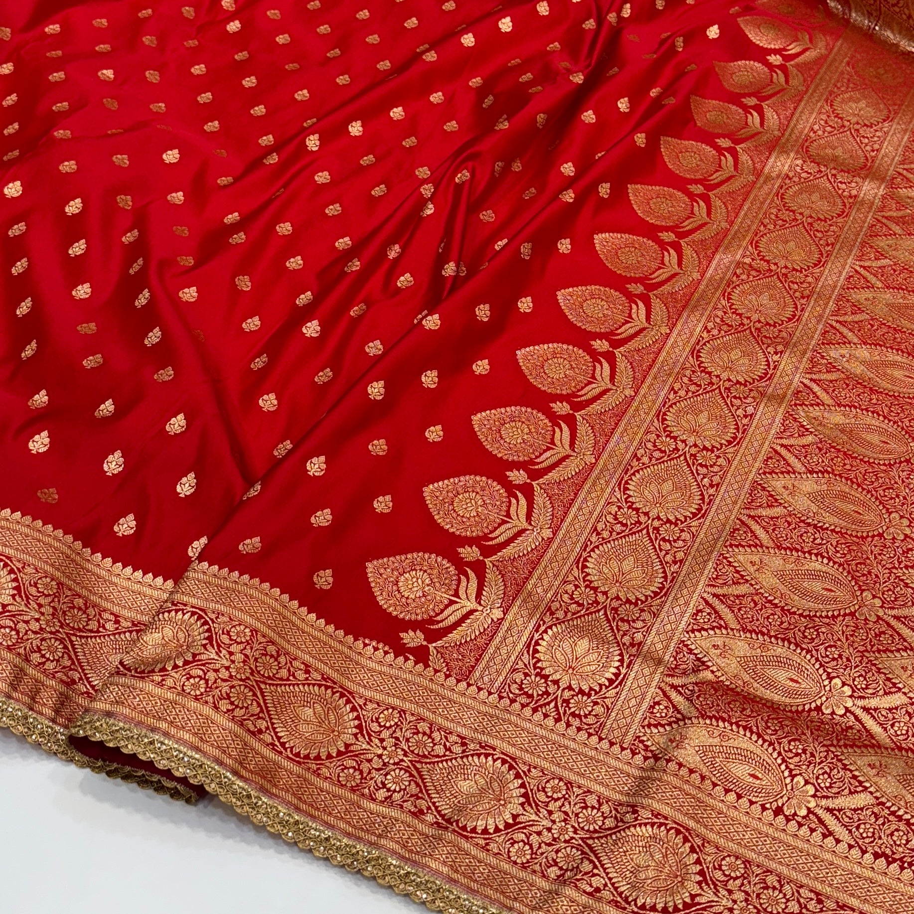 Bridal Red Banarasi Satin Katan Silk Saree with gotta Patti