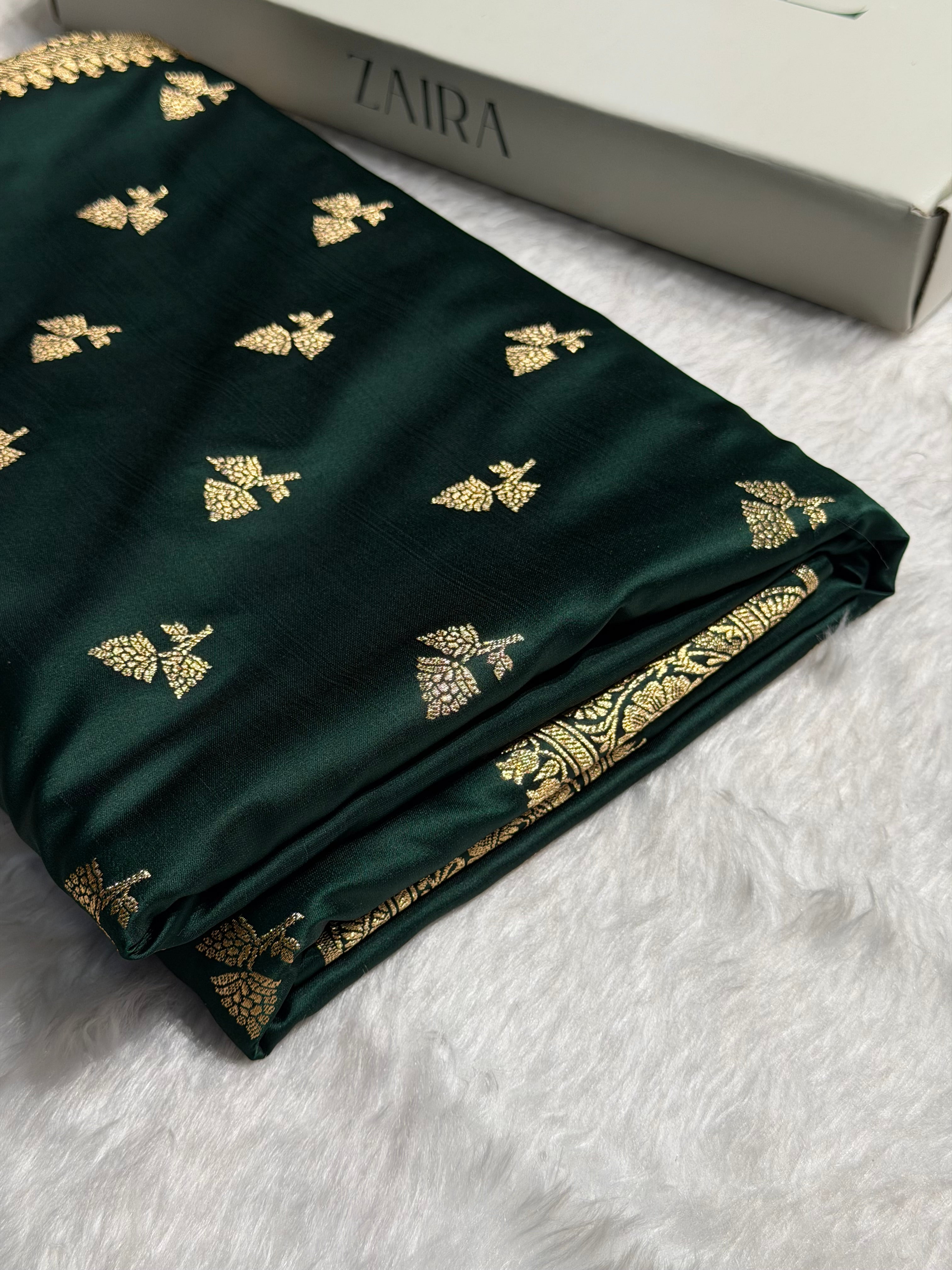 Banarasi Satin Katan Saree With Boota in Black Shades SK97