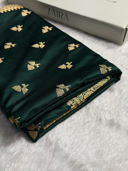 Banarasi Satin Katan Saree With Boota in Black Shades SK97
