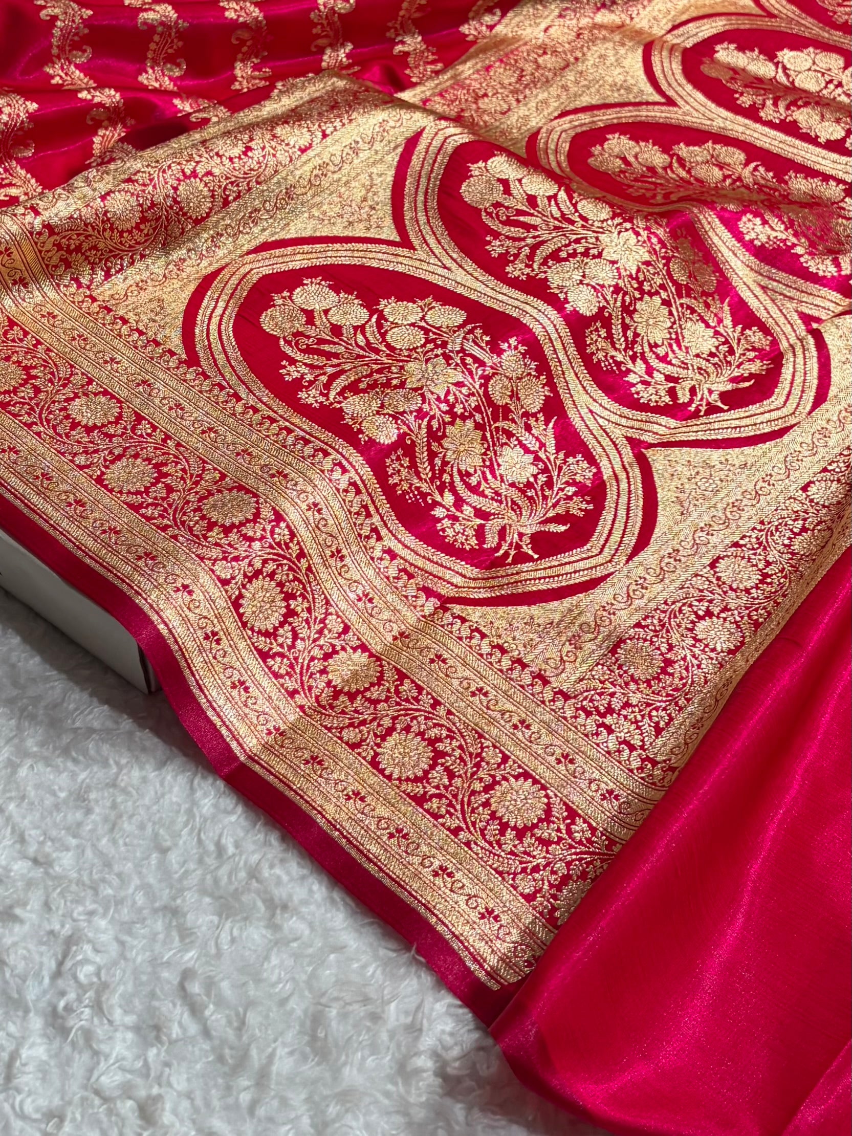 Cross Rani Shades Cross Pattern Banarasi Satin Silk Saree SS39