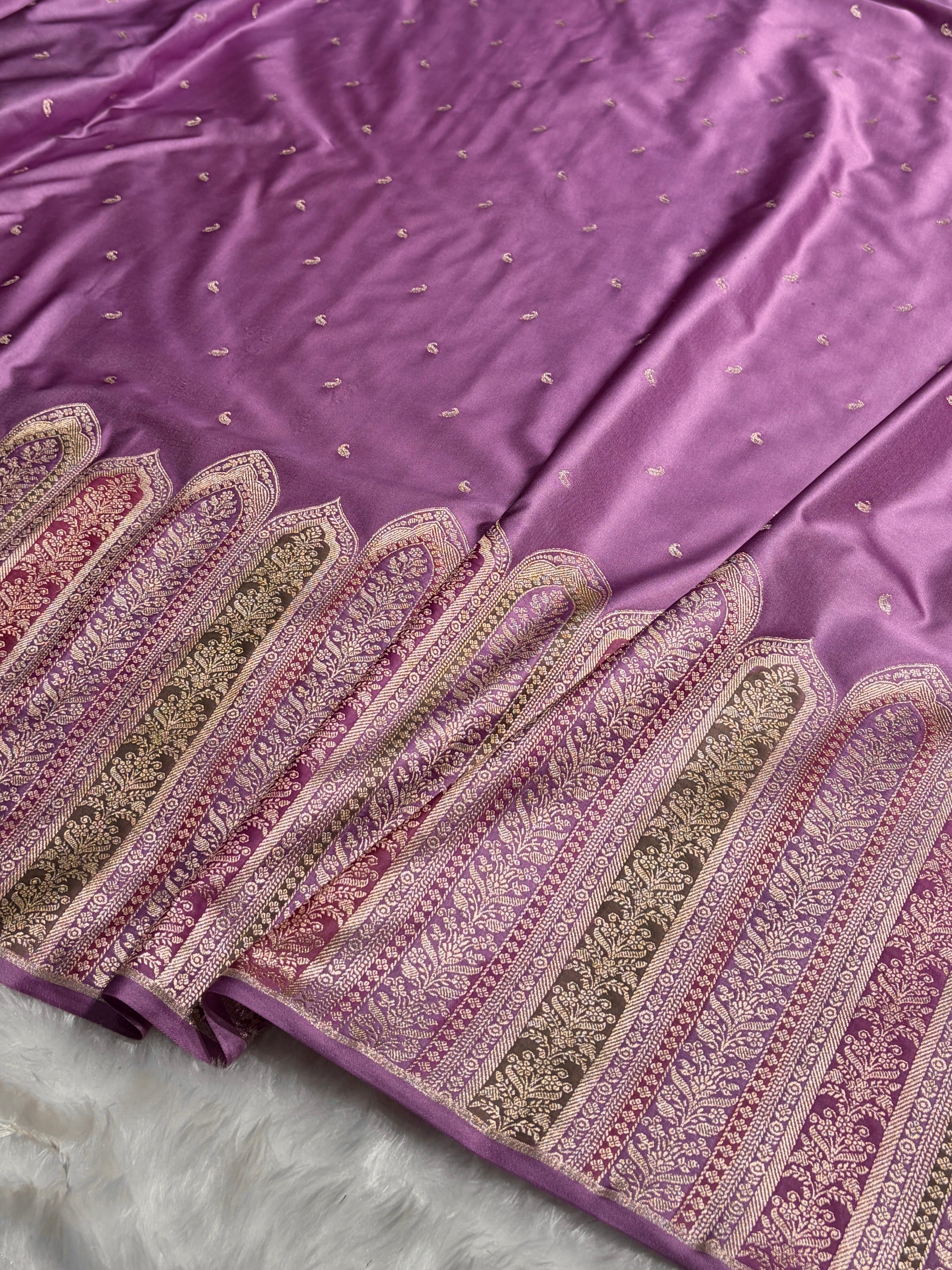 Skirt Border Lavender Minakari Mashru Silk Saree MS13