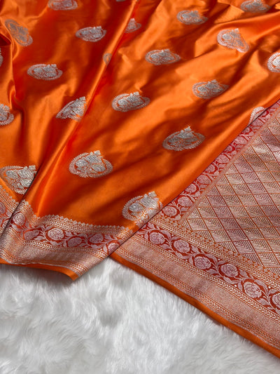 Orange Shades Minakari Boota Mashru Silk Saree MCS35