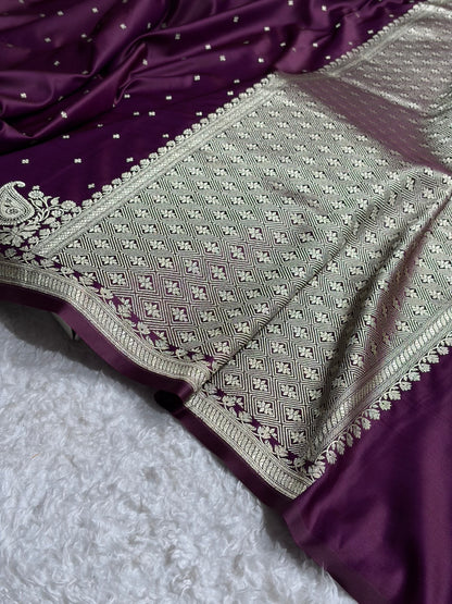 Cross Wine Shades Banarasi Boota Pattern Floral Mashru Silk Saree MSM-119