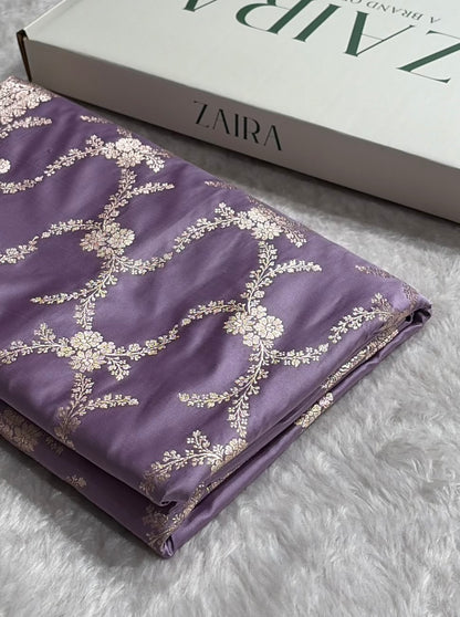 Dusty Lavender Shades Banarasi With Floral Border Mashru Silk Saree MSM-127