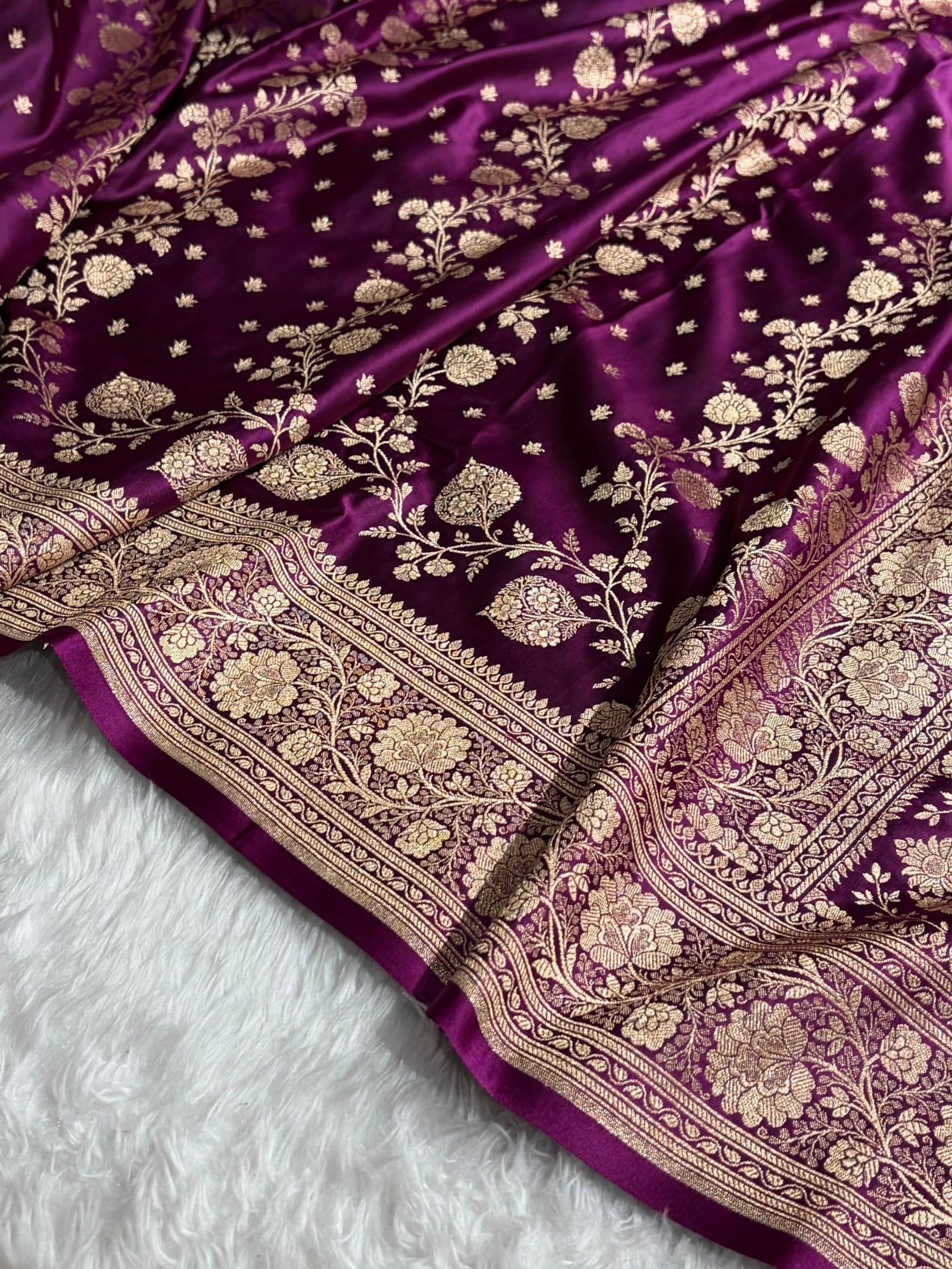 Banarasi Satin Katan Saree With Boota in Wine Shades SK114