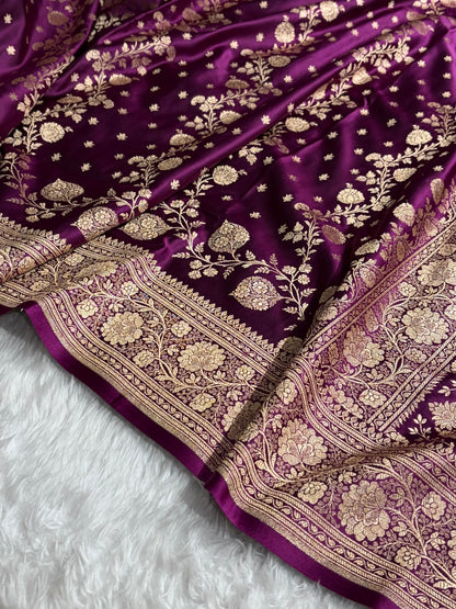 Banarasi Satin Katan Saree With Boota in Wine Shades SK114