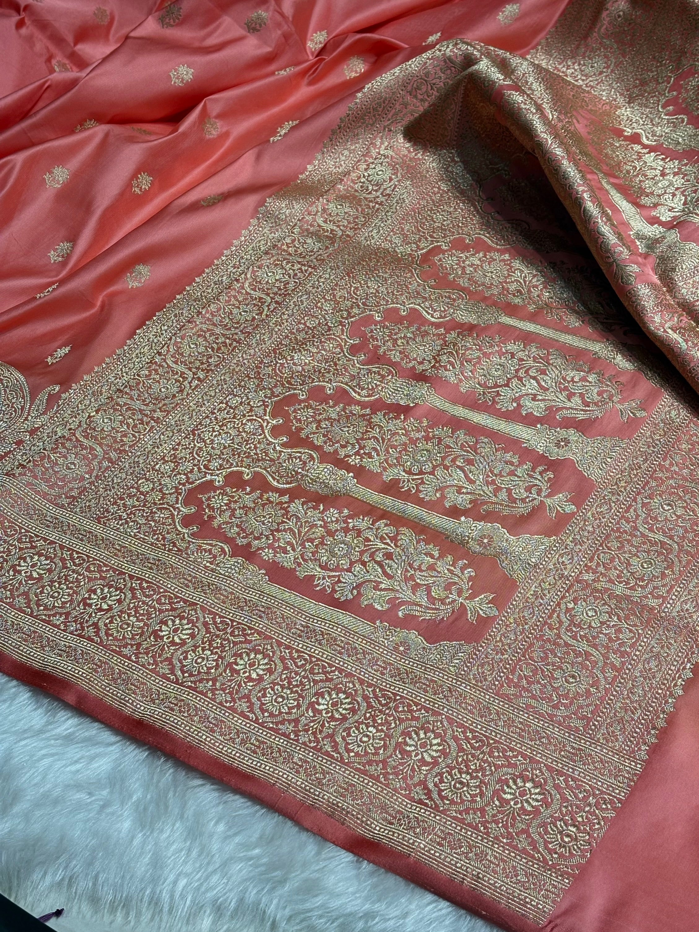 Baby Pink Floral Booti Katan Silk Saree SK62