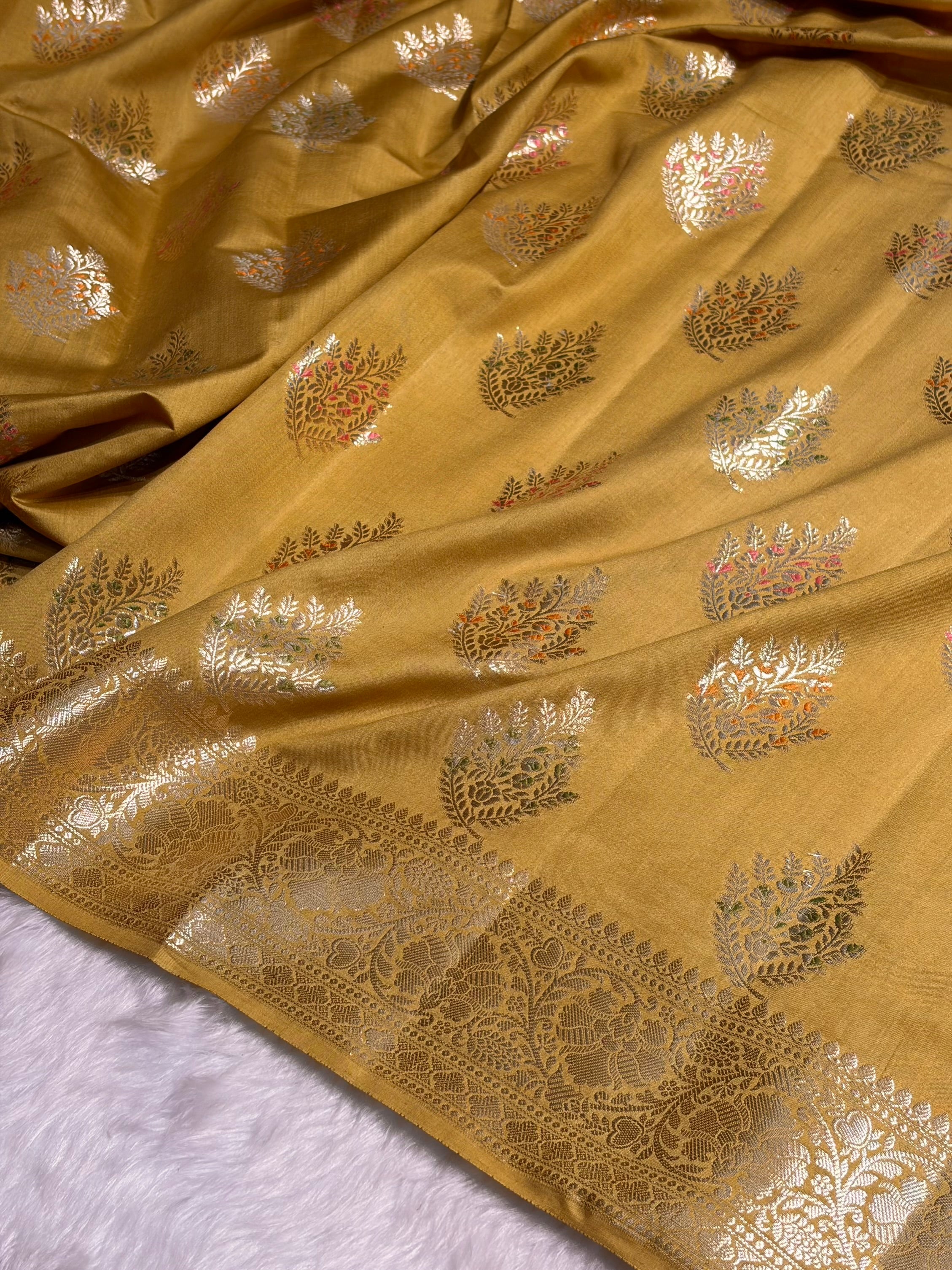 Minakari Dusty Mustard Shades Pure Chiniya Silk CH-02
