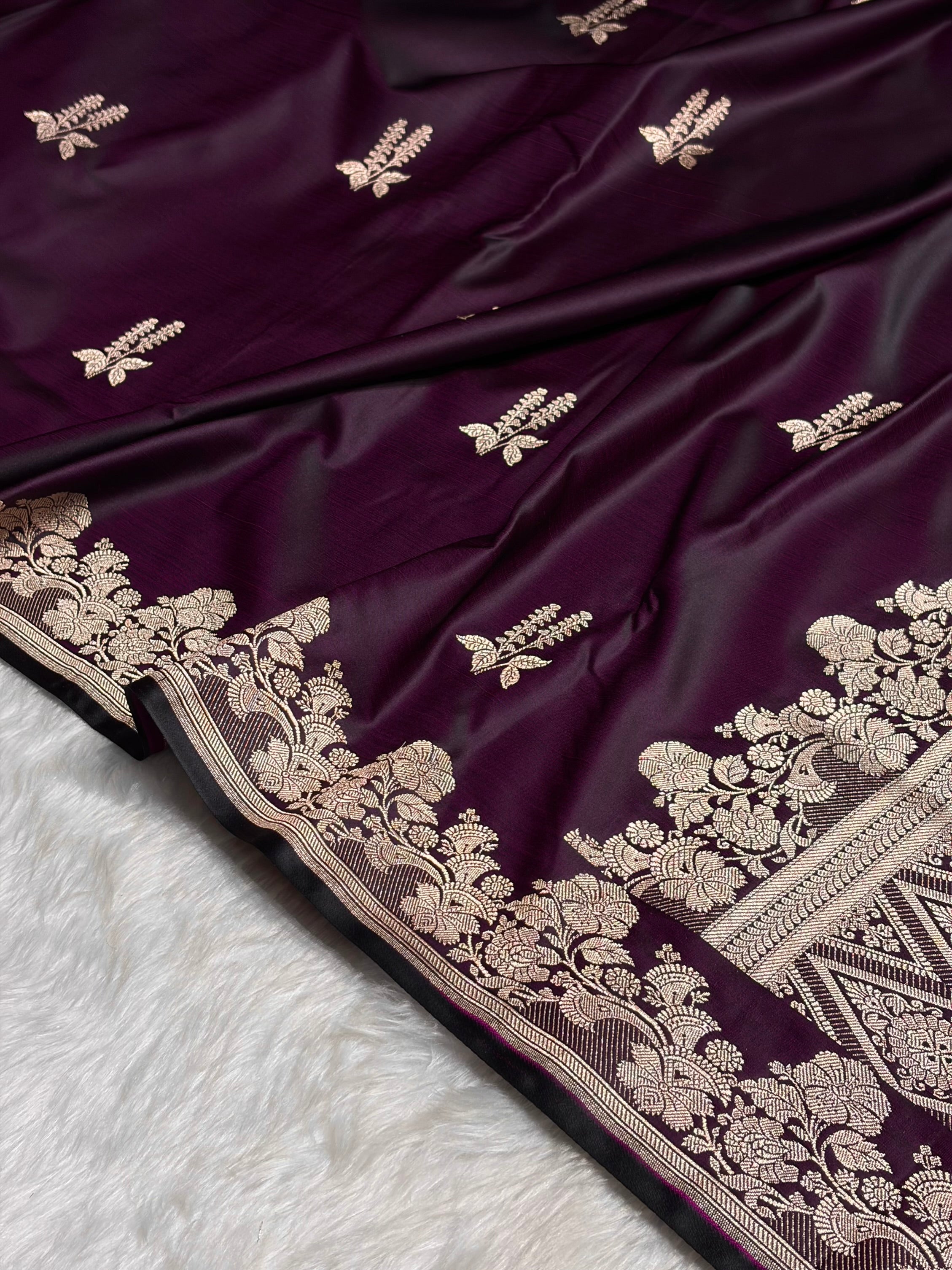 Wine Cross Floral Boota Mashru Silk Saree MSM-43