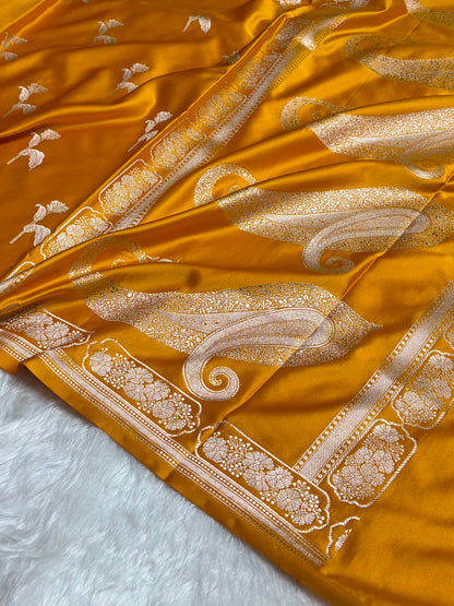 Mustard Boota With Floral Border Mashru Silk Saree MSM-93