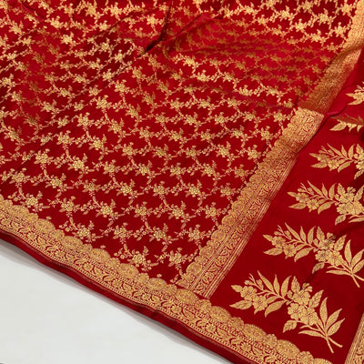 Light Wight Satin Silk Jaal in Red Shades with brocade Blouse SS16
