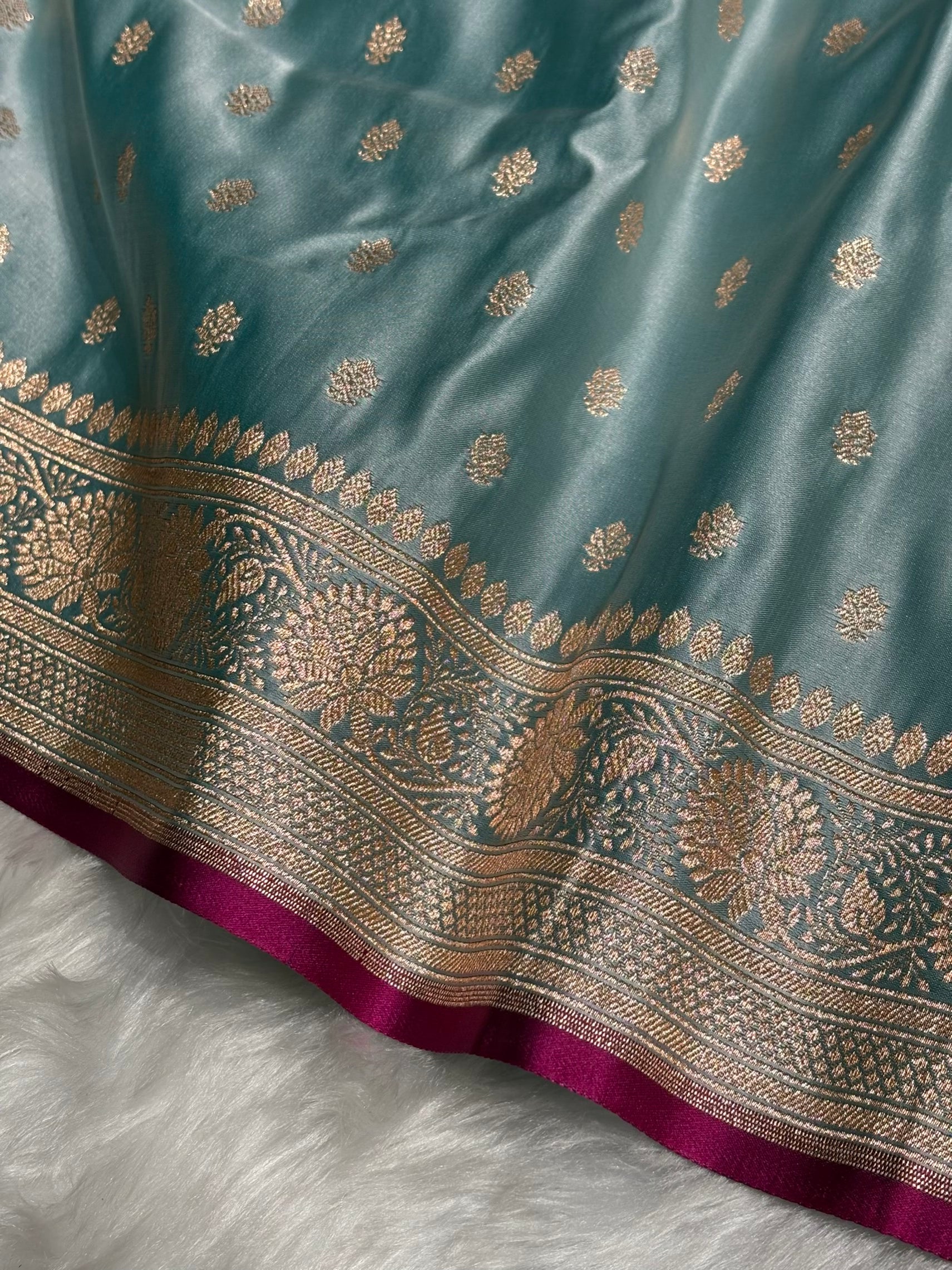 Turquoise Shades Booti Katan Silk Saree SK07