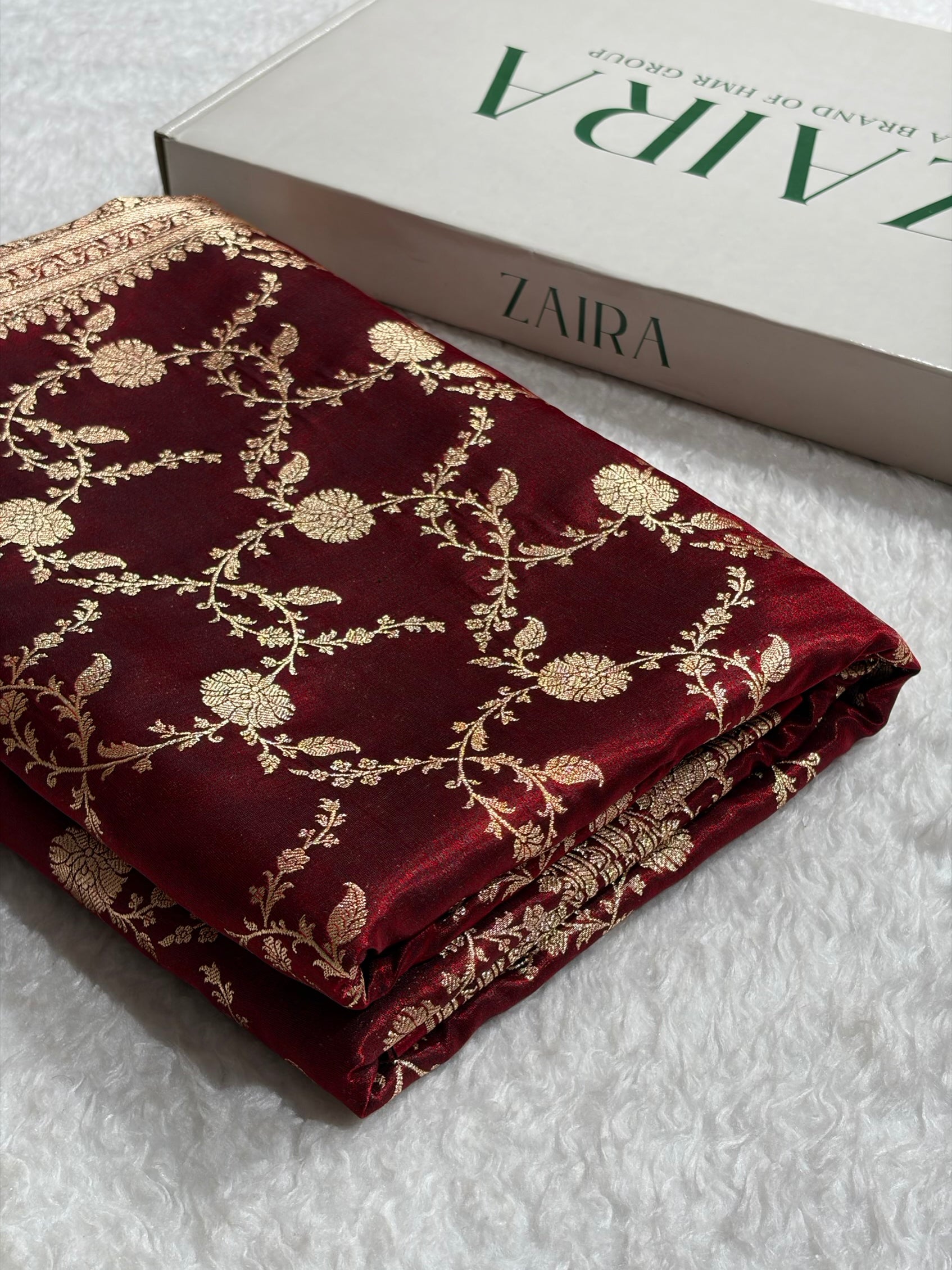 Maroon Shades Cross Pattern Banarasi Satin Silk Saree SS41