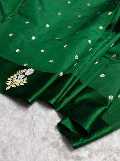 Bottle Green Shade Handwoven Kaduwa Pure Katan Raw Silk RM-05