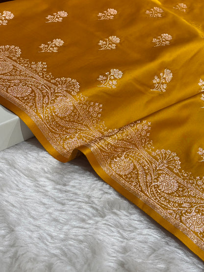 Banarasi Satin Katan Saree Booti PatterIn Mustard Shades SK135