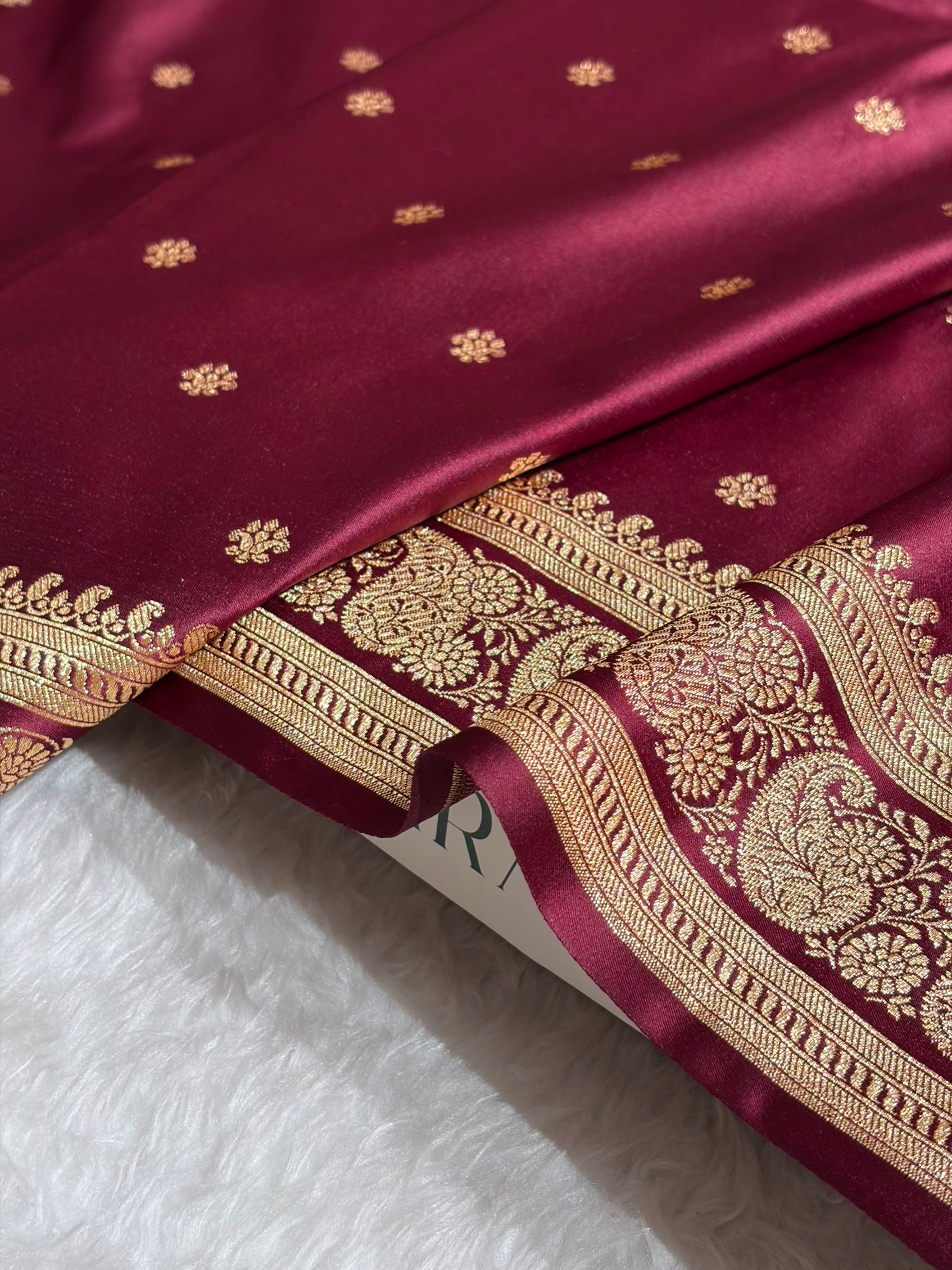 Banarasi Satin Katan Saree With Boota Pattern in Garnet Shades SK127