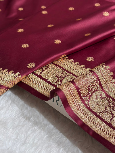Banarasi Satin Katan Saree With Boota Pattern in Garnet Shades SK127