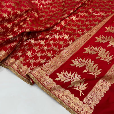Bridal Red Satin Silk Jaal with brocade Blouse and GOTTA PATTI BRSS1