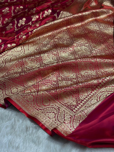 Megentic Red Cross with Boota Pattern Satin Katan Silk Saree SK67