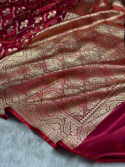 Megentic Red Cross with Boota Pattern Satin Katan Silk Saree SK67