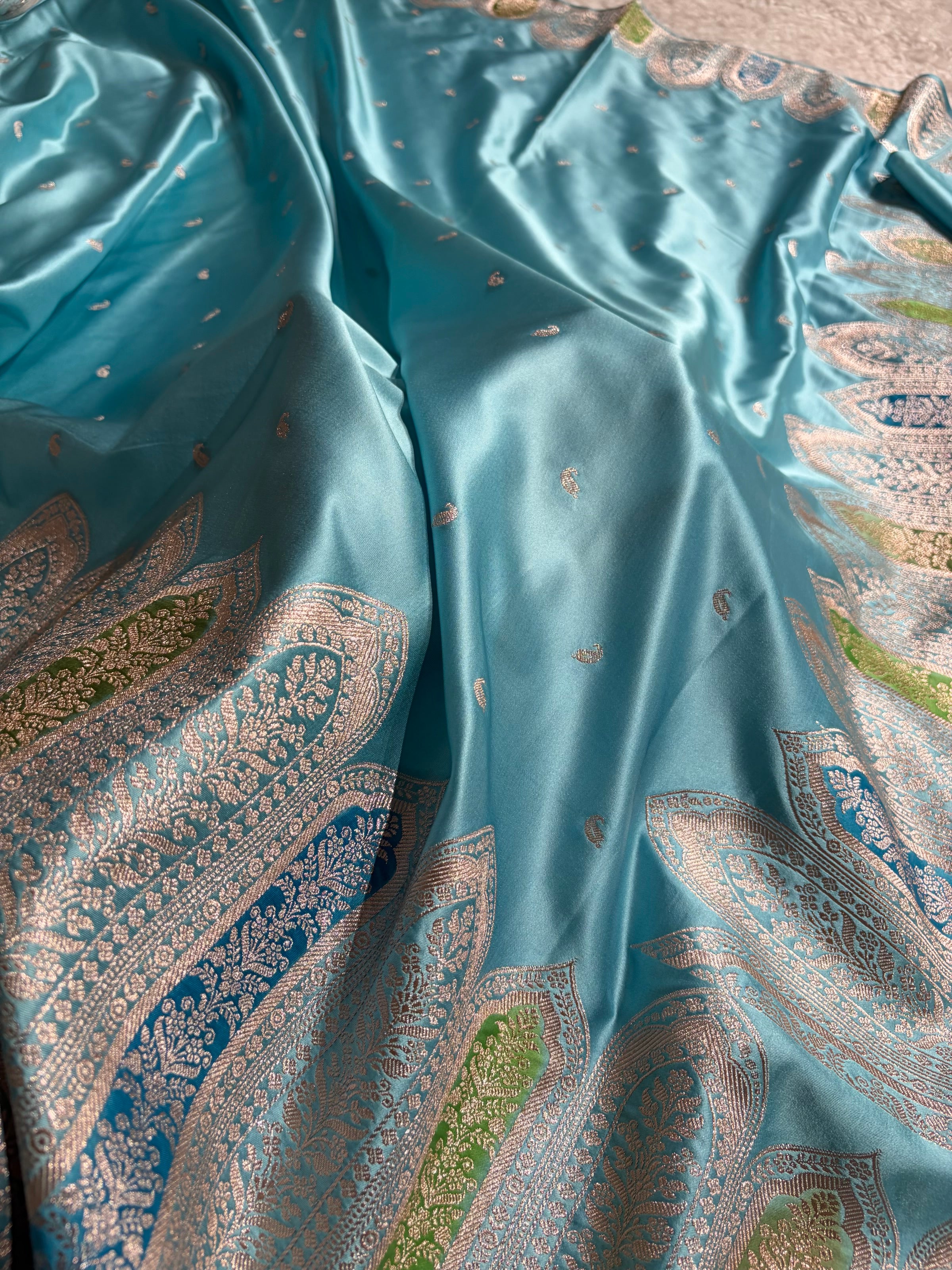 Skirt Border Sky Blue Shades With Minakari Skirt Mashru Silk Saree MS13