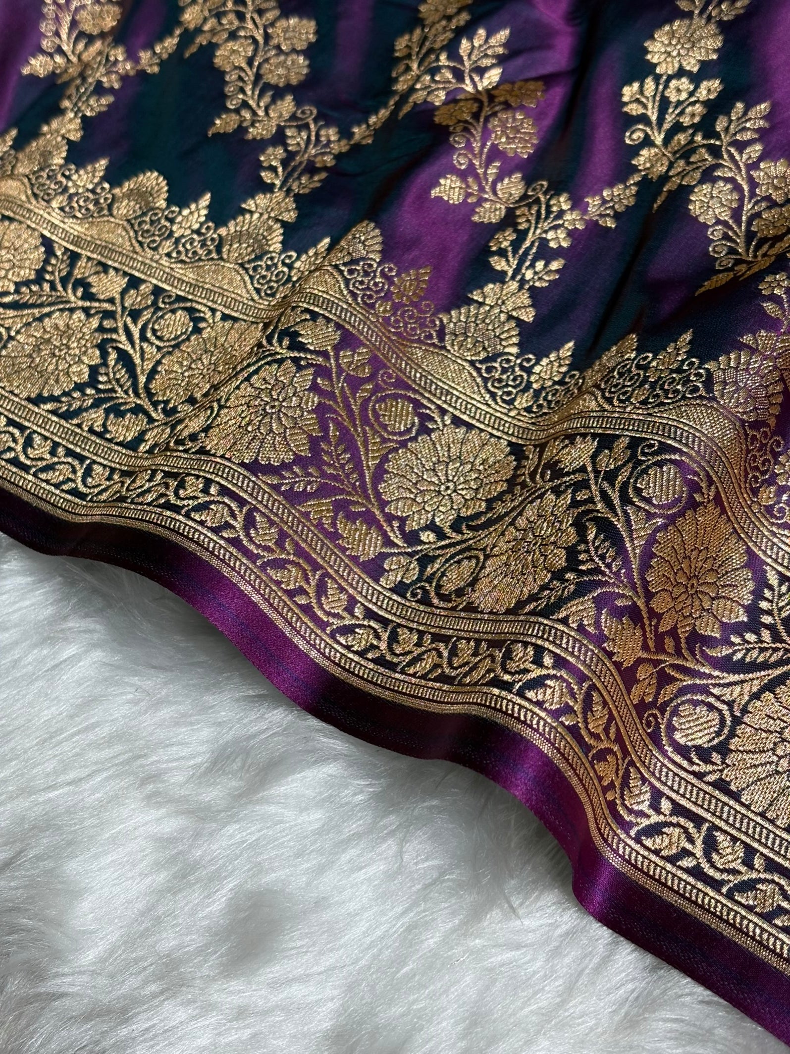Purple Floral Jaal Pattern Satin Katan Silk Saree SK43