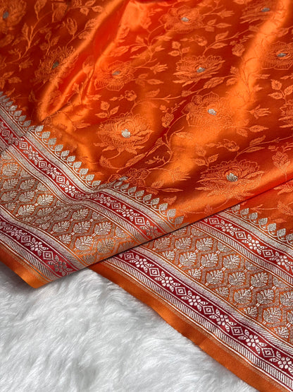 Orange Minakari Tanchoi Floral Booti Mashru Silk Saree MS59