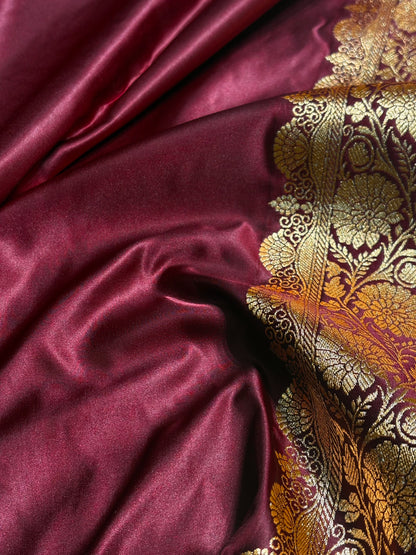 Garnet Shades Floral Booti Motif Satin Katan Silk saree SK61