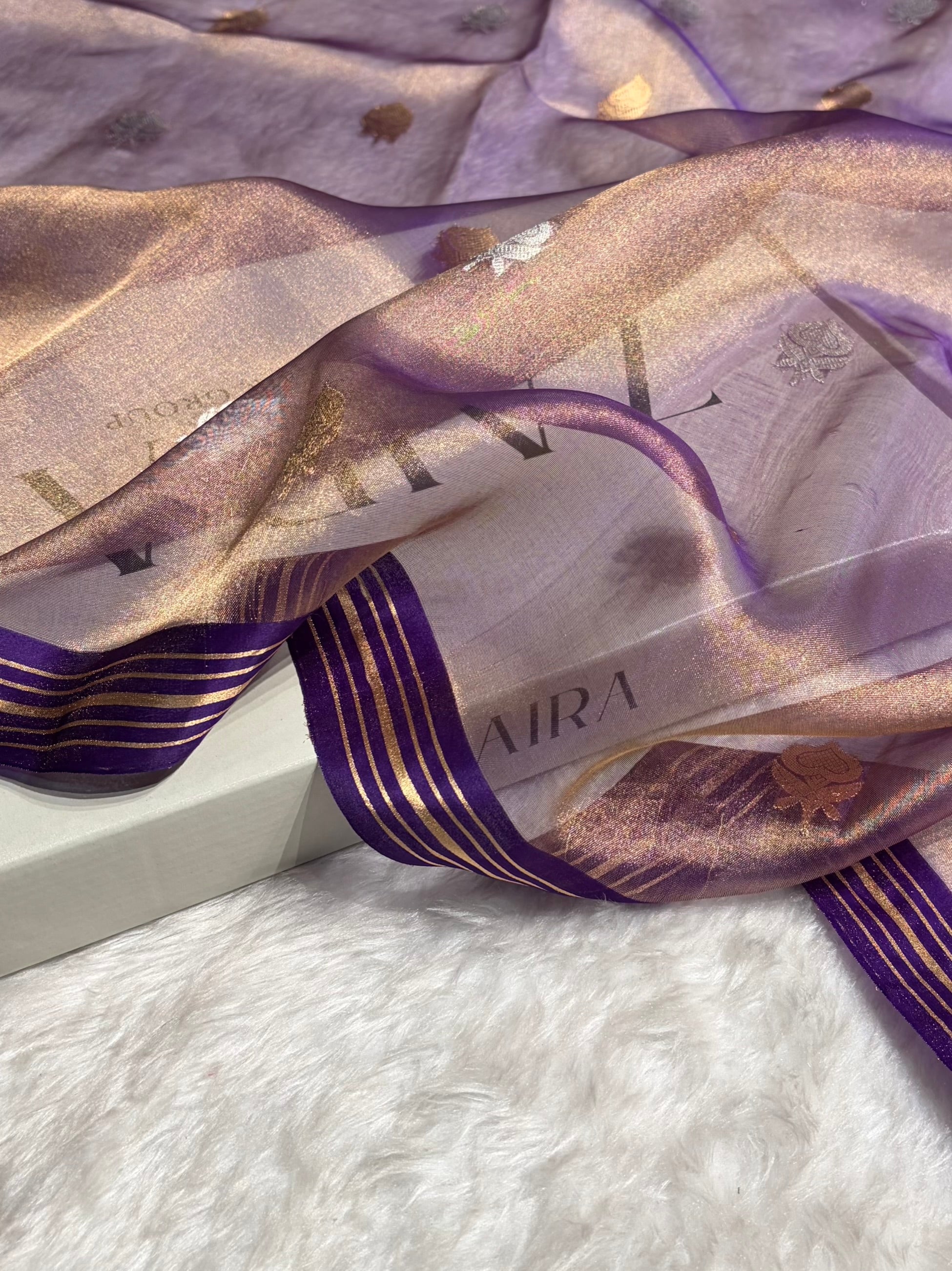 Purple Bananasi Floral Shades Pure Tissue Silk Saree PT-35