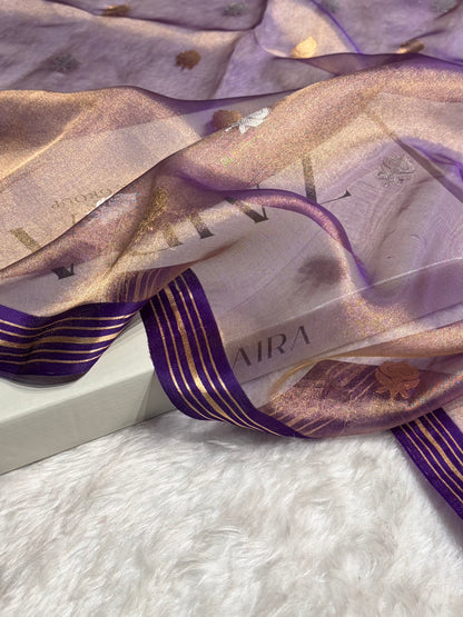 Purple Bananasi Floral Shades Pure Tissue Silk Saree PT-35
