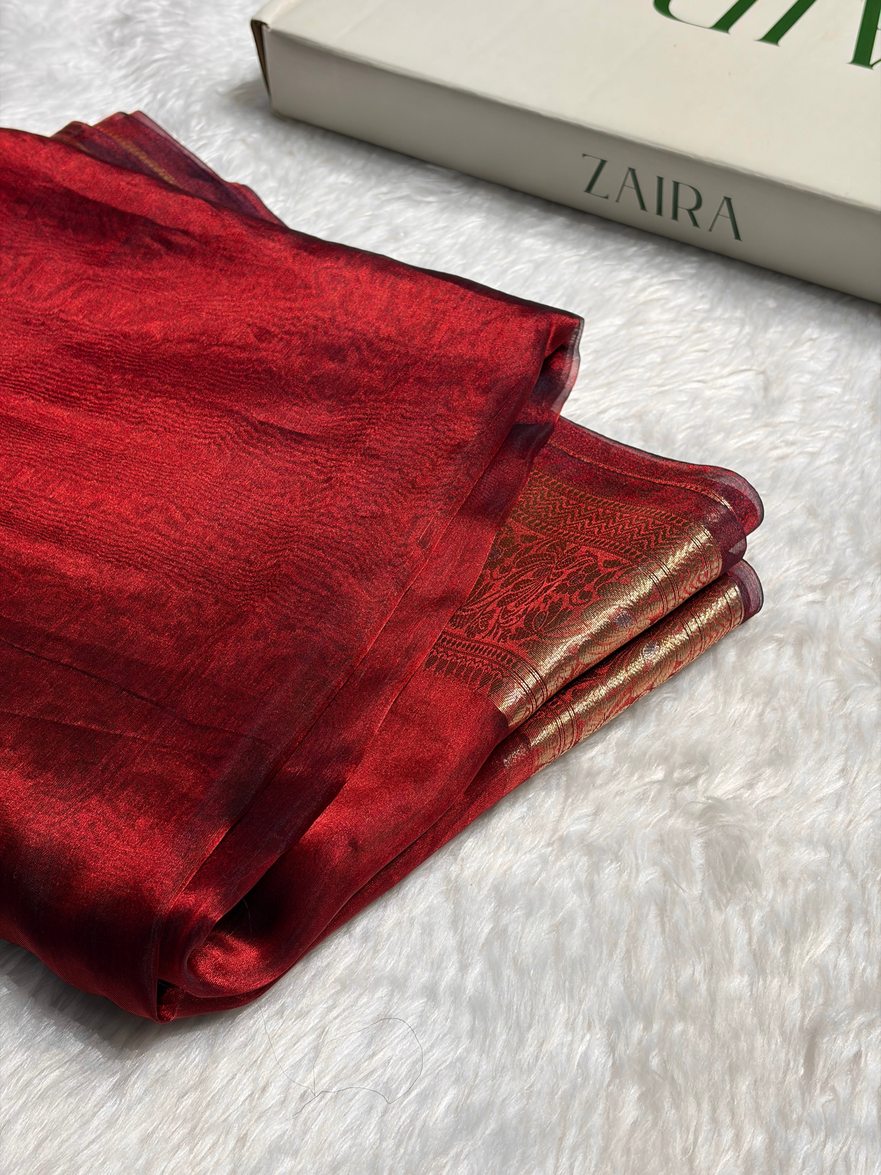Cross Red Shades Pure Tissue Silk Saree with Brocade Blouse PT-31