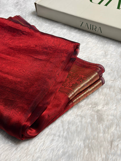 Cross Red Shades Pure Tissue Silk Saree with Brocade Blouse PT-31