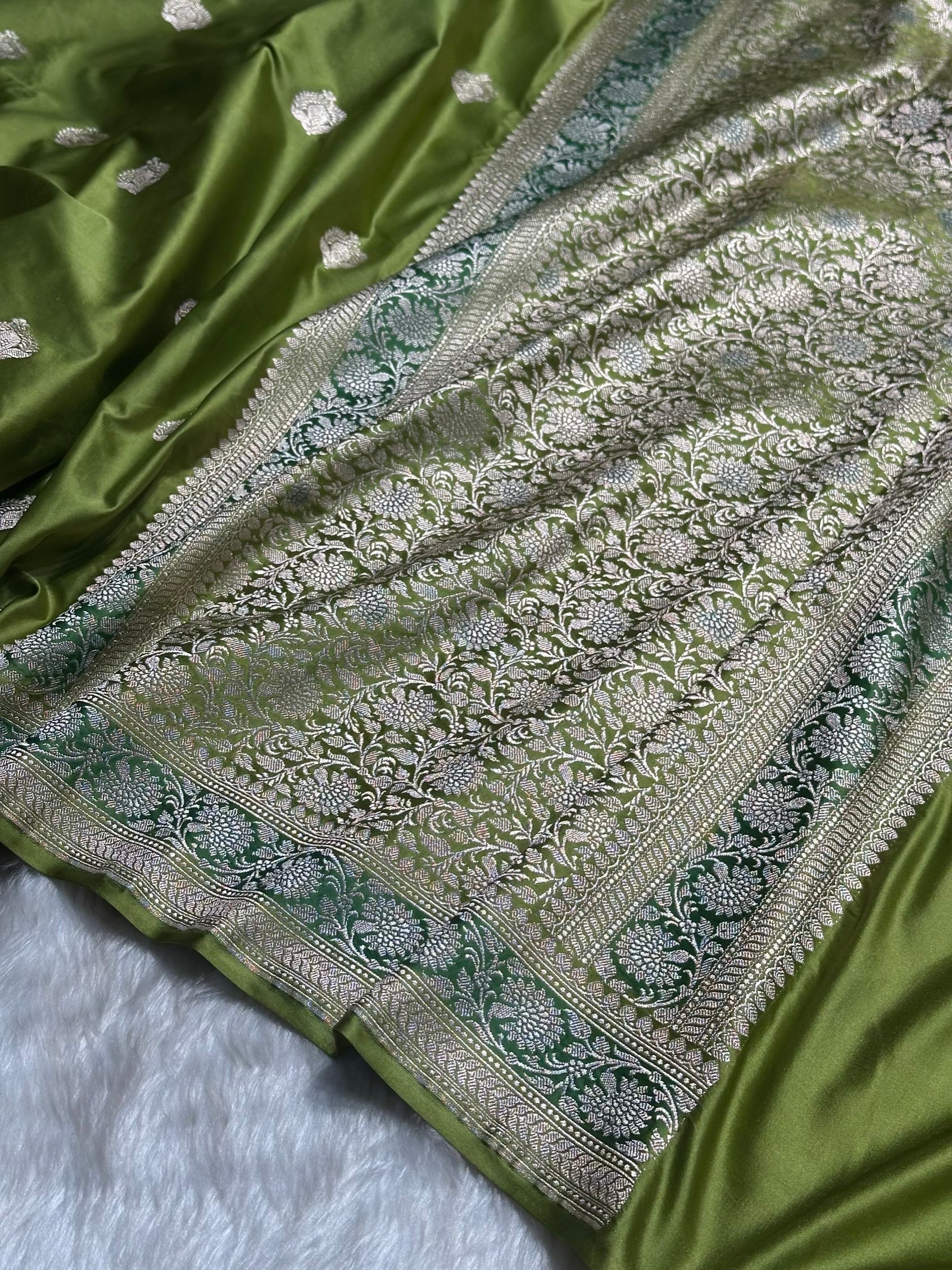 Dark Pista Shade Mashru Silk Boota