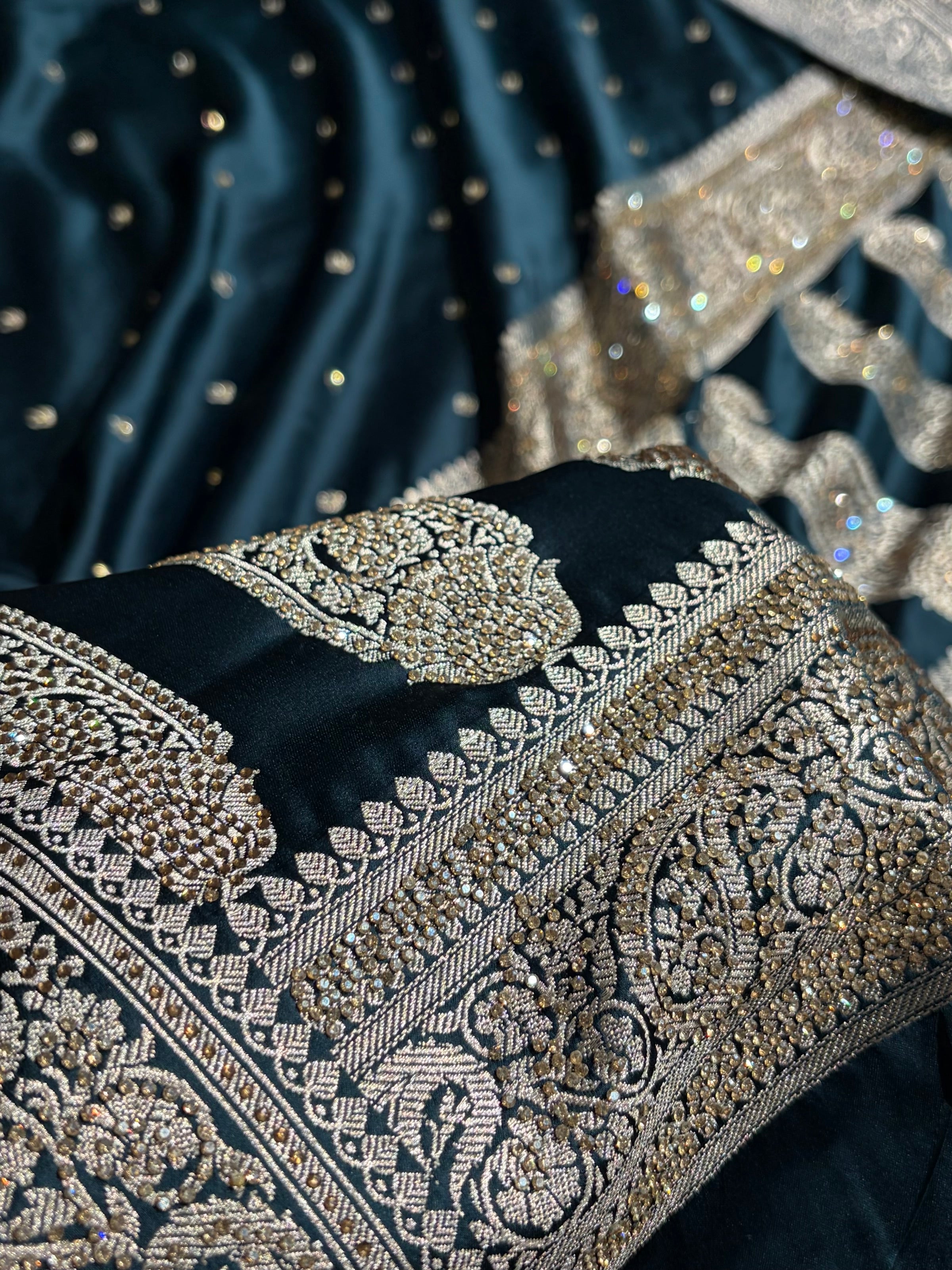 Beautiful German Blue Booti with Swarovski Work Mashru Silk Saree BSS06