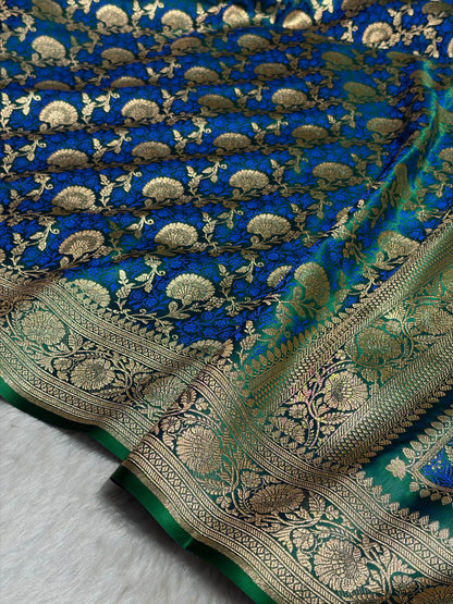 Bottle Green With Royal Blue Tanchoi Satin Katan Silk Saree SKTM-05