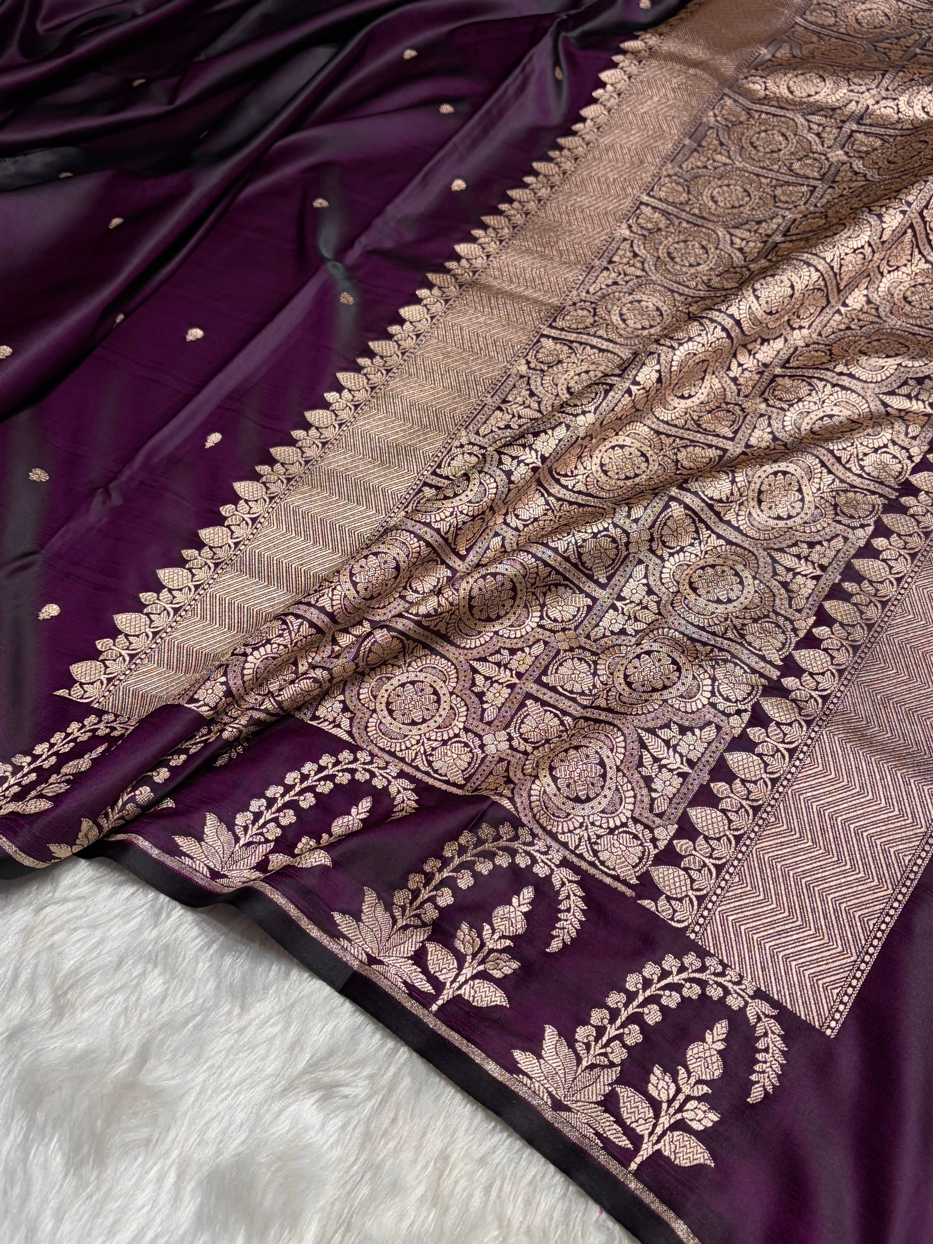 Dark Purple Boota With Floral Border Mashru Silk Saree MSM-95