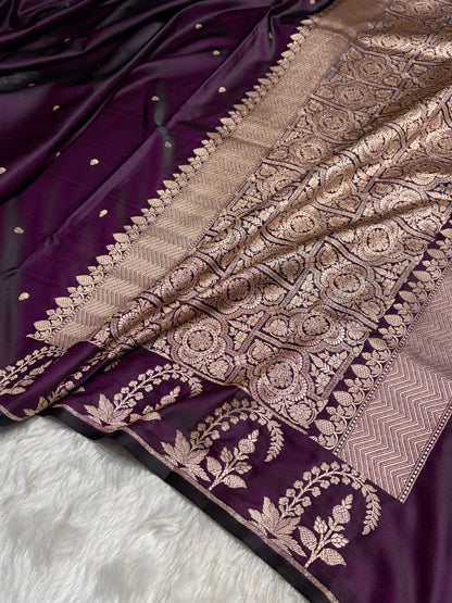 Dark Purple Boota With Floral Border Mashru Silk Saree MSM-95