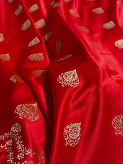 Banarasi Satin Katan Saree Floral Boota Pattern in Red Shades SK145