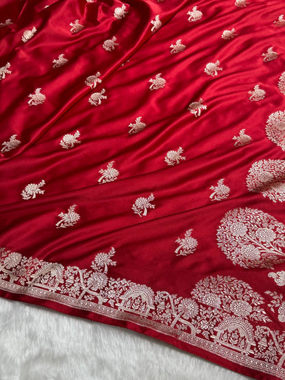 Banarasi Maroon Shades Floral Mashru Silk Saree MS86