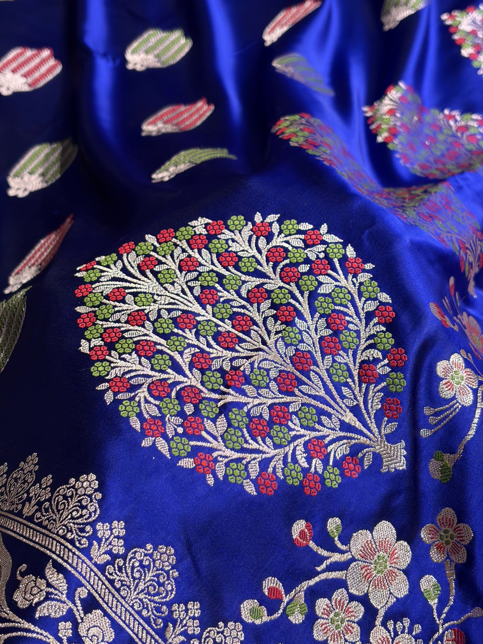 Royal Blue Shades Banarasi Boota Pattern Minakari Floral Mashru Silk Saree MSM-122