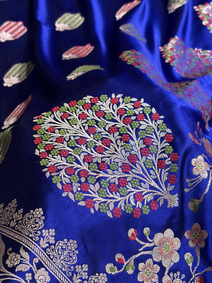 Royal Blue Shades Banarasi Boota Pattern Minakari Floral Mashru Silk Saree MSM-122